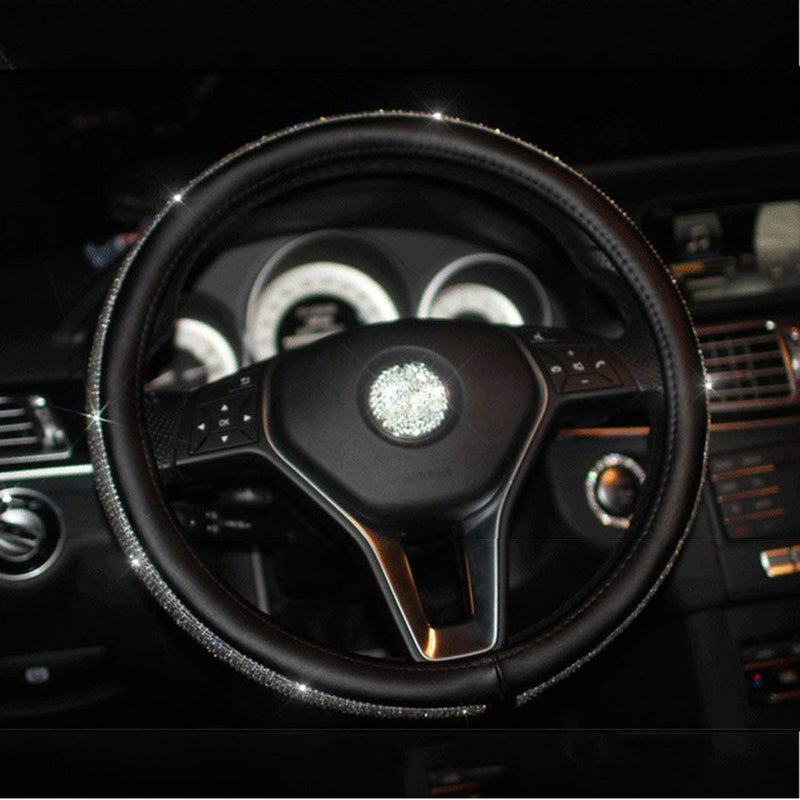  [AUSTRALIA] - Daydayholiday Cystal Steering Wheel Cover Bling Bling Rhinestones Diamond Steering Wheel Cover for Women Girl 15 inch,Black A-Black