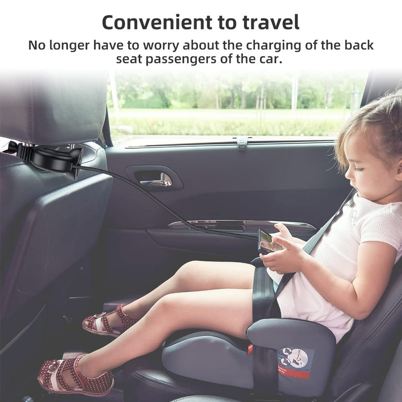 [AUSTRALIA] - Multi Car Retractable Backseat 3 in 1 USB Type C Cord Fast Charging Station Compatible with All Phones | iPhone | Samsung | Android Backseat Passengers Charging Dock Attach to Headrest Small