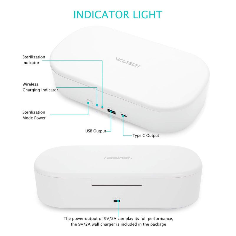  [AUSTRALIA] - UV Phone Sanitizer Box, Kills Up to 99.9% of Bacteria & Viruses, UVC Light Disinfector, 10W Max Fast Wireless Charging for iOS Android Smartphone by VCUTECH (White) White