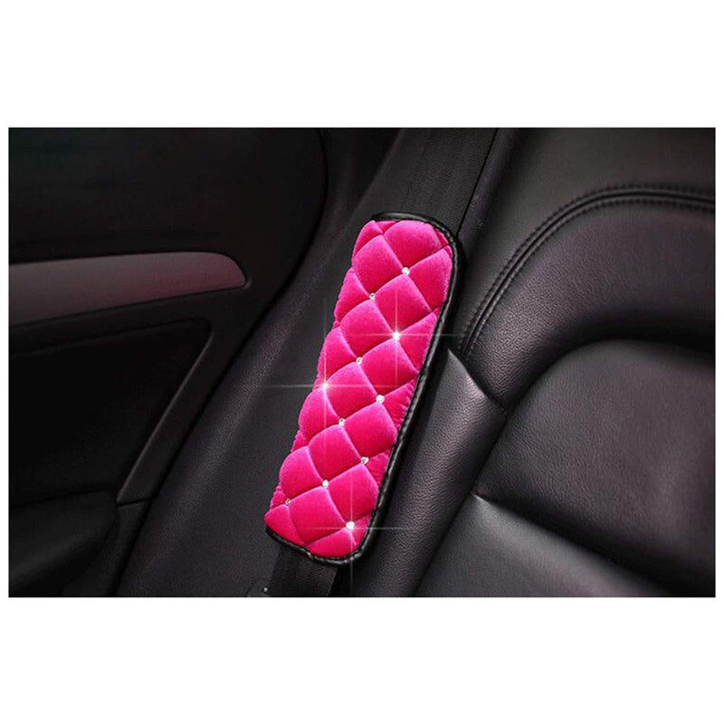  [AUSTRALIA] - Siyibb 2Pcs Plush Car Seat Belt Shoulder Pad with Crystal Diamond - Pink