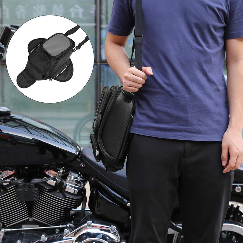  [AUSTRALIA] - X AUTOHAUX Universal 6.8'' Black Motorcycle Tank Bag Oxford Waterproof Magnetic Gas Oil Fuel Saddlebag with Big Window 6.8inch