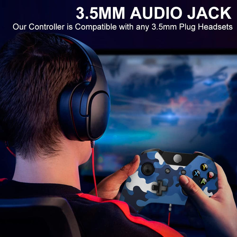  [AUSTRALIA] - ADHJIE Xbox One Controller, Compatible with Xbox One Wireless Controller, Xbox One Controller Wireless with 3.5mm Audio Headphone Jack for Xbox one Series X/S Xbox One X/S(Camo Blue)
