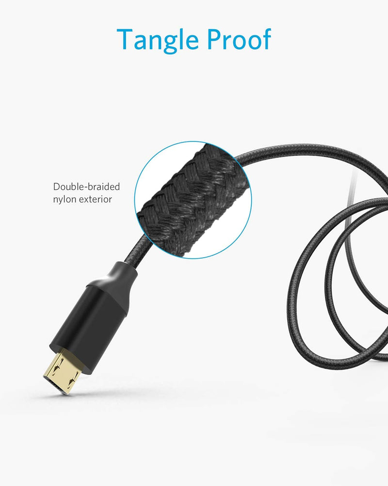  [AUSTRALIA] - Anker [2-Pack 6ft] Nylon Braided Tangle-Free Micro USB Cable with Gold-Plated Connectors for Android, Samsung, HTC, Nokia, Sony and More (Black) Black