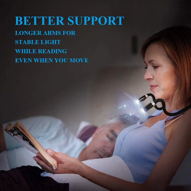  [AUSTRALIA] - VJK Neck Reading Light Book Light for Reading in Bed 4 LED 3 Modes Neck Reading Lamp Hands Free Flexible Torch Lights for Readers U-Shaped LED for Bookworms Camping Repairing Craft Knitting