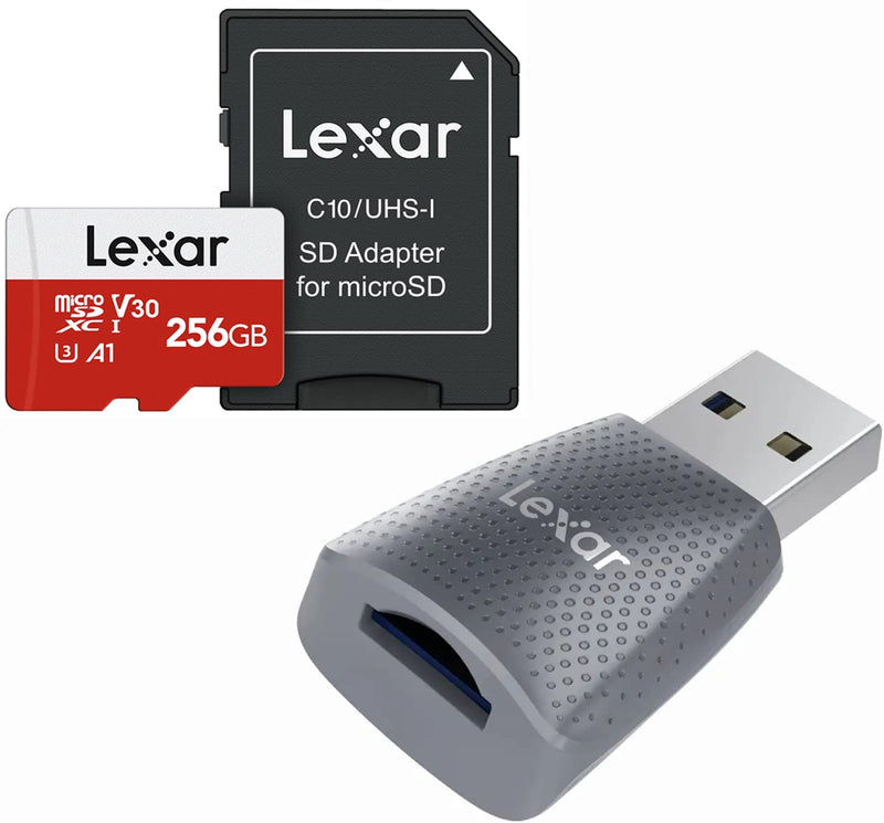 [AUSTRALIA] - Lexar Micro SD Card Kit, 256GB High Speed Flash Memory TF Card with Adapter and USB 3.2 Micro SD Card Reader