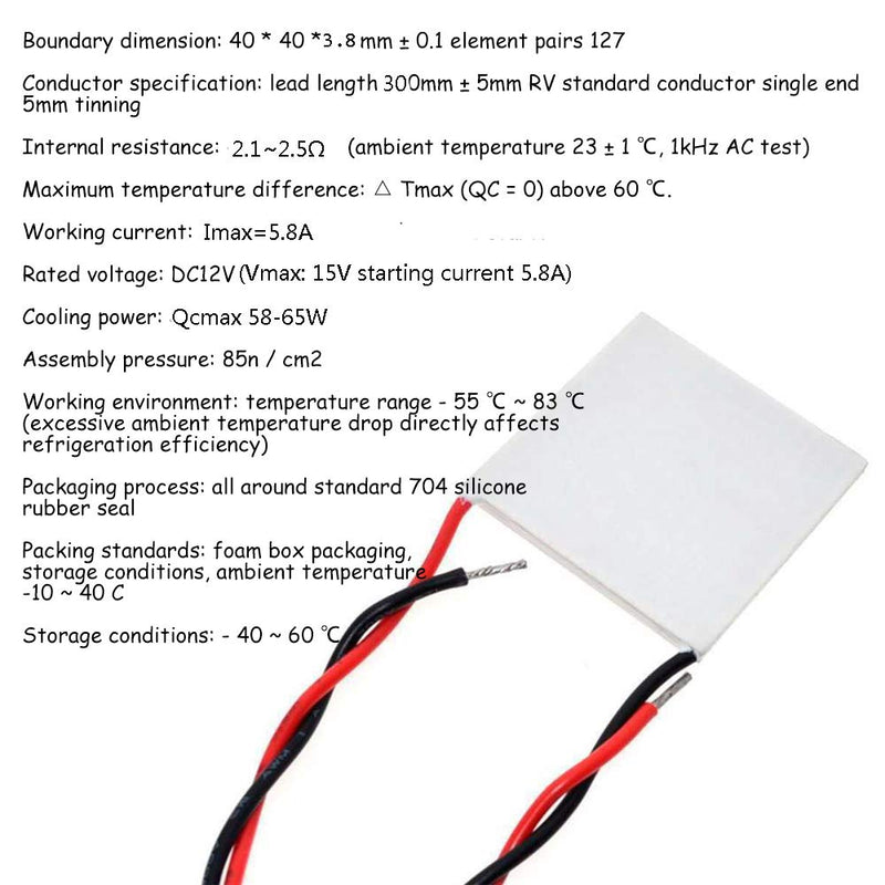 Acxico 2Pcs TEC1-12706 Semiconductor Refrigeration Tablets Heatsink Thermoelectric Cooler Cooling Peltier Plate Module 40x40MM - LeoForward Australia