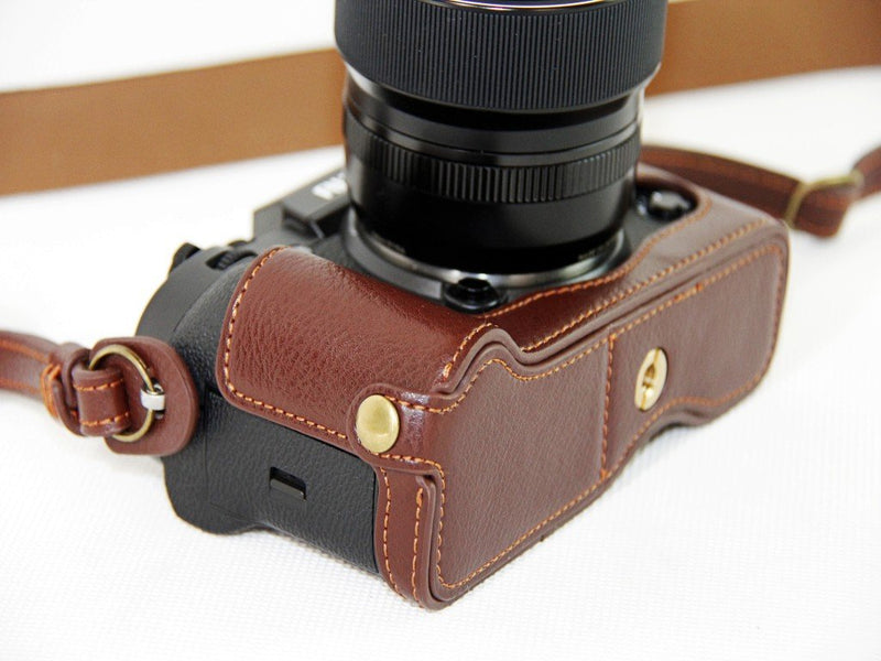  [AUSTRALIA] - X-T2 X-T3 Case, BolinUS Handmade Genuine Real Leather Half Camera Case Bag Cover for Fujifilm X-T2 Fuji XT2 X-T3 XT3 Bottom Opening Version Neck Strap Mini Storage Bag -Coffee Coffee
