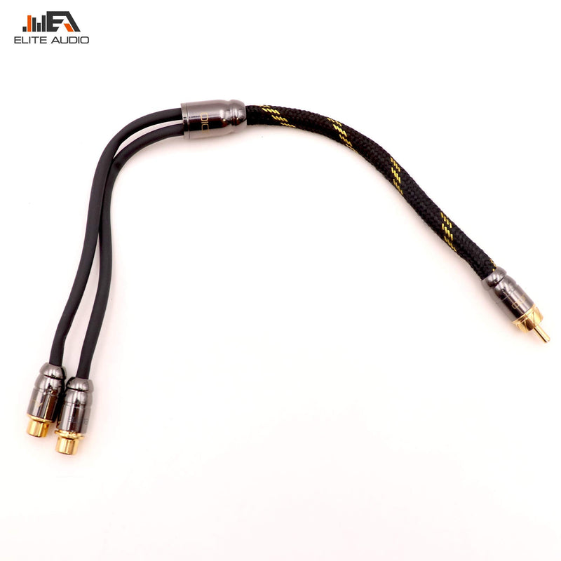  [AUSTRALIA] - Elite Audio PRO 100% OFC Copper 2 Channel Y Splitter (2 Female to 1 Male) RCA Audio Interconnect Stereo Cable with Triple-Shielded Armor, Quad Clamp Brass Copper Connectors & Copper Lead Drain Wire