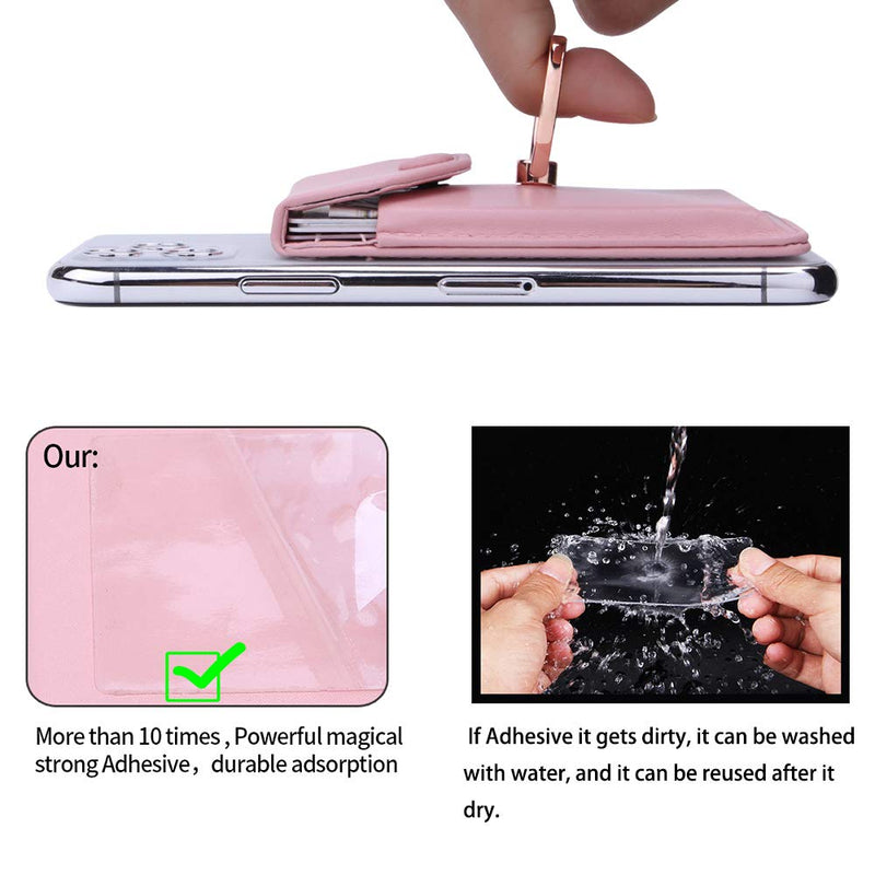  [AUSTRALIA] - YUNCE Cell Phone Card Holder RFID Ring Stand Stick on Wallet Card Holder for Back of Phone for iPhone Android and All Smartphones Adhesive Credit Card Holder for Cell Phone-Pure Pink Pure Pink