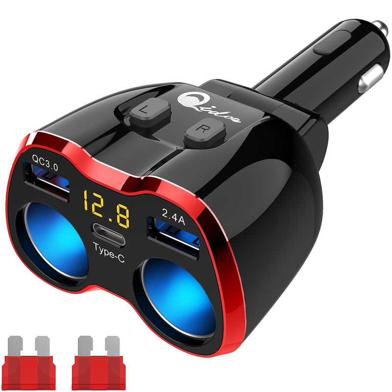  [AUSTRALIA] - Cigarette Lighter Splitter QC 3.0, 2-Socket USB C Car Charger Adapter Type C Multi Power Outlet 12V/24V 80W DC with LED Voltmeter Switch Dual USB Port for iPhone GPS Dashcam iPad Android Samsung