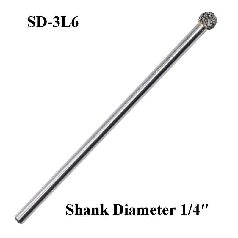 SD-3L6 Tungsten Carbide Burr Lengthened Rotary File Ball Shape Double Cut for Die Grinder Drill Bits 1/4'' Inch Diameter of Shank and 3/8'' Inch Diameter of Cutter 15/47'' Inch Cutter Length - LeoForward Australia