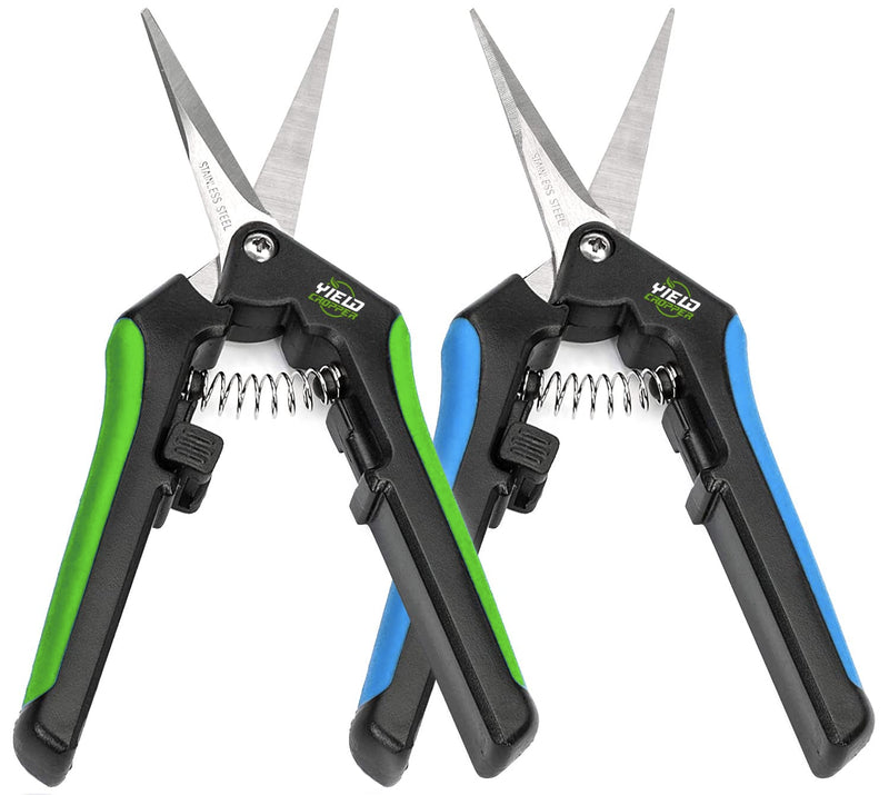 [AUSTRALIA] - Hydroponic 2Pack Microtip Straight blade/Curved Blade Flower Leaf Trimmer Pruning Shears by Yieldcropper