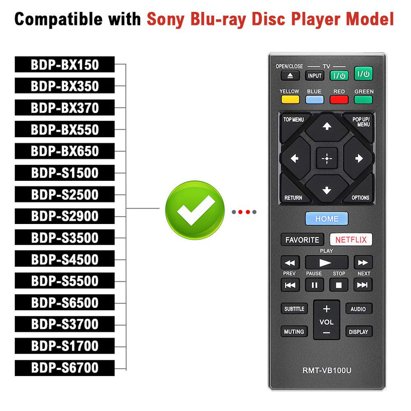 Gvirtue Blu Ray Remote Control Compatible Replacement for Sony RMT-VB100U Remote (DVD Player), Fit for BDP-S3500 BDP-S6500 BDP-S5500 BDP-S1500 BDP-BX650 BDP-BX350 - LeoForward Australia