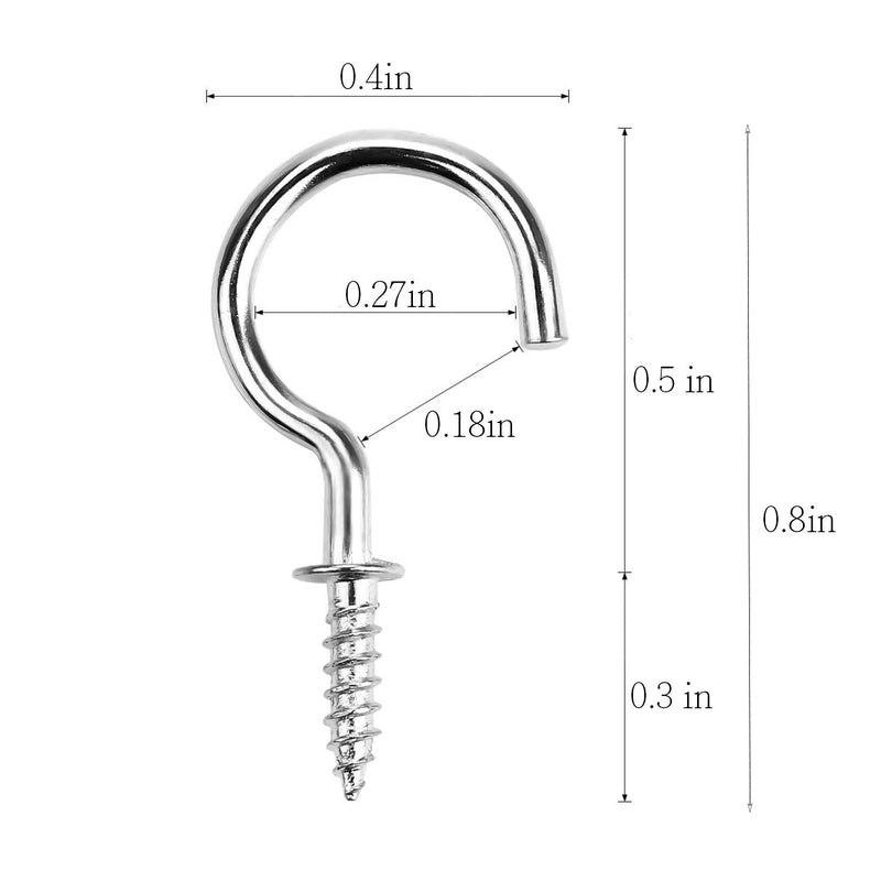  [AUSTRALIA] - Goiio 1/2inch Ceiling Hooks, Nickel Plated Metal Screw-in Cup Hooks Silver, Pack of 120