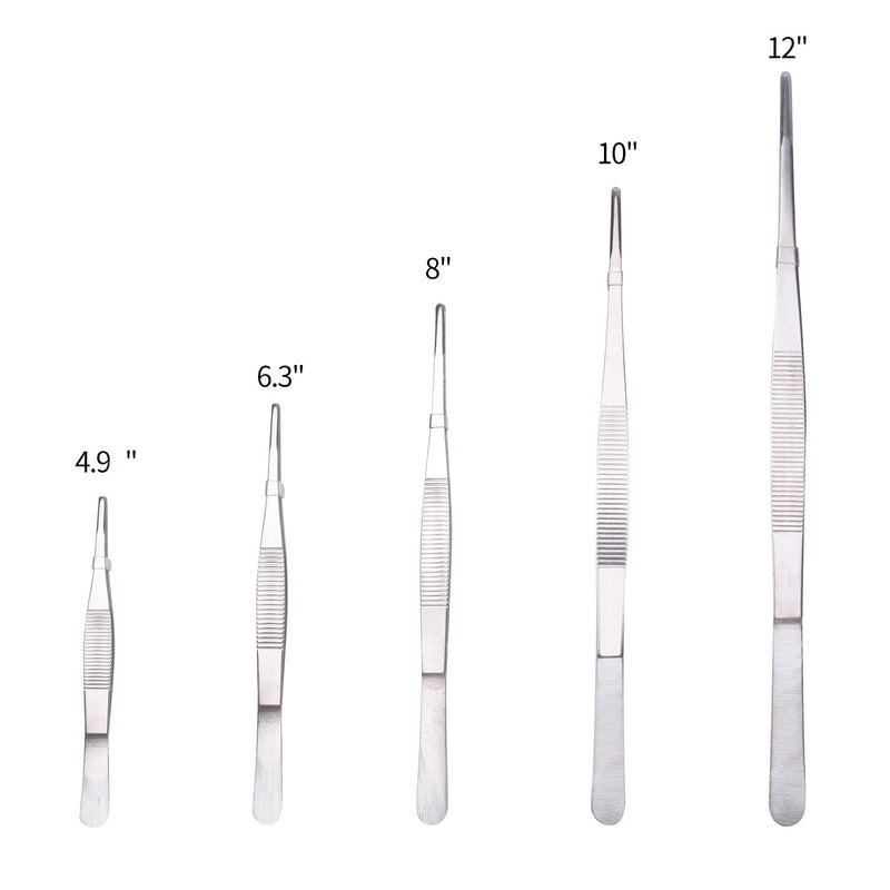  [AUSTRALIA] - Senkary 5 Pieces Stainless Steel Tweezer Set (12" 10" 8" 6.3" 4.9"), Long tweezers with Precision Serrated Tips for Kitchen, Garden, Food