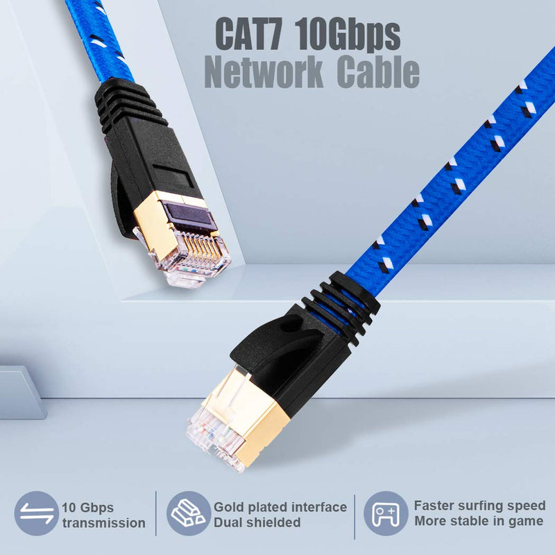  [AUSTRALIA] - Cat 7 Ethernet Cable 3 ft, JewMod Cat7 Ethernet Cable Nylon Braided Cat7 RJ45 LAN Cable High Speed Internet Network Patch Cord 10Gbps 600Mhz LAN Wire Cable Cord for Modem,Router,PC,Laptop,Xbox 360 3Feet Blue