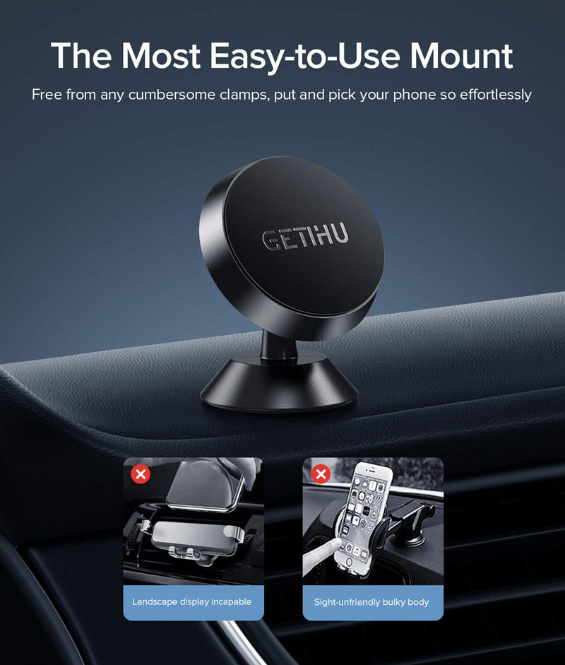 GETIHU Phone Holder for Car, 360° Dashboard Car Phone Mount, Universal Magnetic Cell Phone Car Holder GPS, Compatible with iPhone 12 11 Pro X 8 Plus Samsung Galaxy Note 9 S10 Huawei Xiaomi OnePlus Etc Black - LeoForward Australia