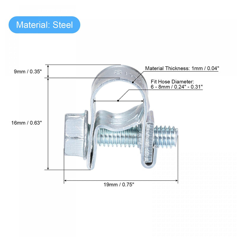  [AUSTRALIA] - uxcell 6-8mm Mini Fuel Injection Hose Clamp Zinc Plated Steel Fuel Line Clamp 10pcs