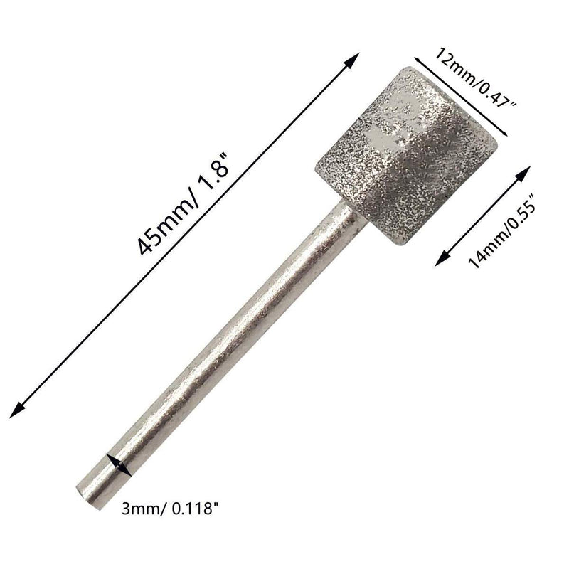  [AUSTRALIA] - NGe 10 Pcs 12mm Cylinder Head Diamond Coated Mounted Points Grinding Bit - 3mm Shank