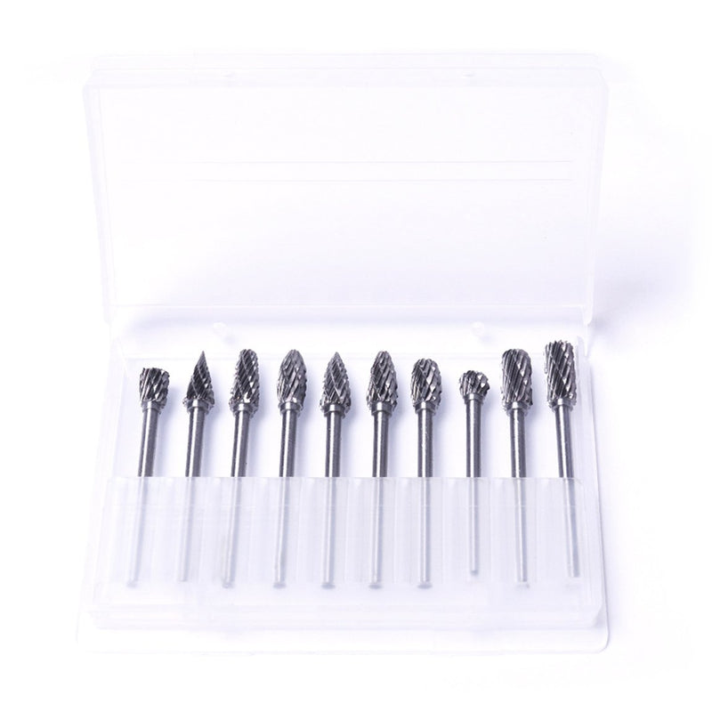 ATOPLEE Rotary Burr Set,10pcs 1/8 Inch Shank Tungsten Steel Solid Carbide Rotary Files Diamond Cutting Burrs Set for Woodworking Drilling Carving Engraving - LeoForward Australia