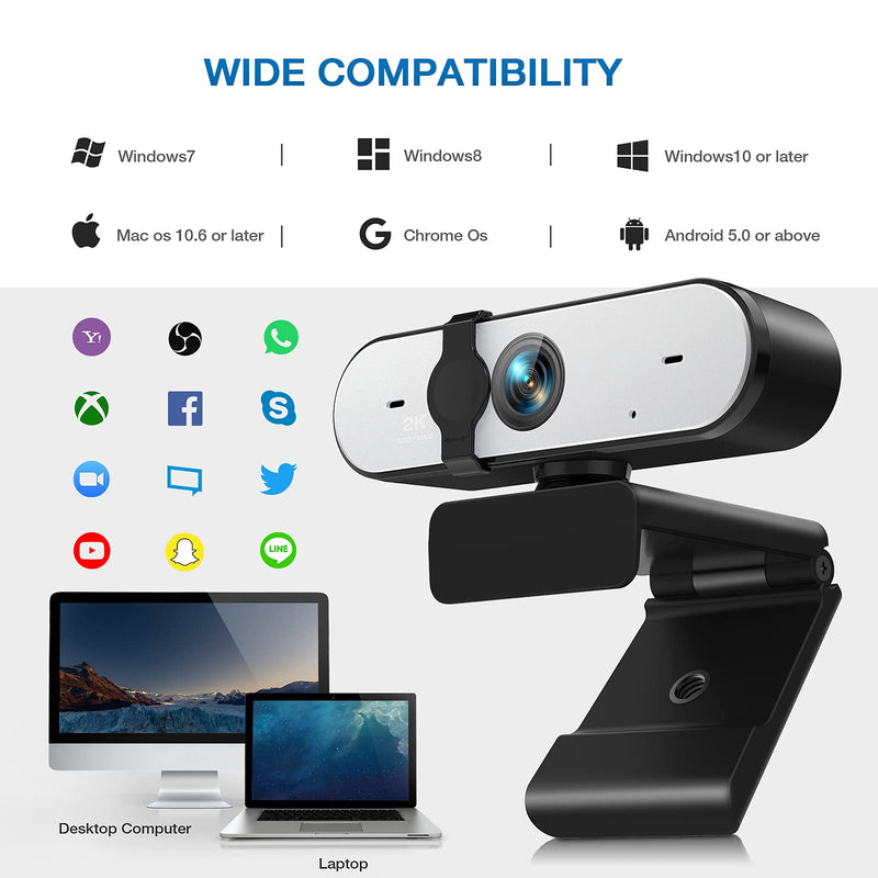  [AUSTRALIA] - Webcam with Microphone Camera for Computer,0.1 Second Auto-Focus,2K Full HD Webcams,Dual Microphone & Cover Web Camera,for YouTube/OBS/Facebook/Gaming/Zoom/Skype/FaceTime/Teams/Twitch/Etc