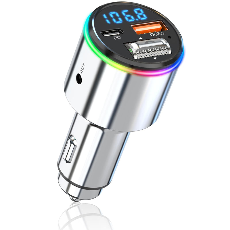  [AUSTRALIA] - Bluetooth 5.3 FM Transmitter for Car, Wireless FM Radio Adapter with PD 30W + QC3.0 18W Dual USB Ports Car Kit with Hands-Free 7 Colors LED Backlit MP3 Music Player Support AUX Input/Output RGB Light
