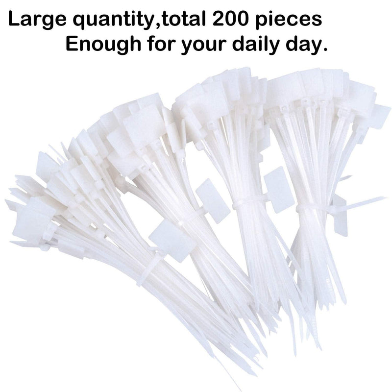  [AUSTRALIA] - 200 Pieces Nylon Cable Marker Ties,Self-locking Cord Tags Write on Ethernet Wire Zip Mark Tags Nylon Power Marking Label