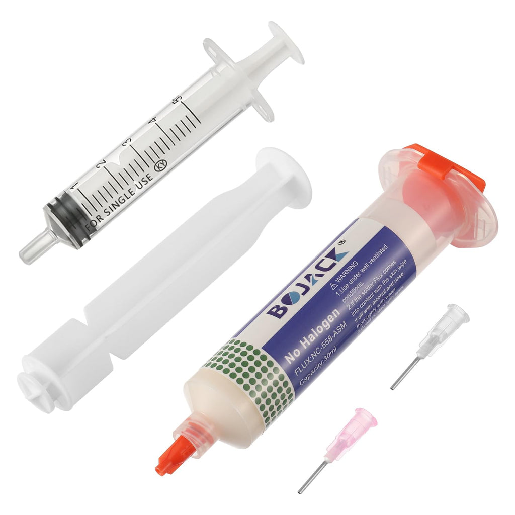  [AUSTRALIA] - BOJACK 30ML Lead-Free Solder Flux Syringe Solder Flux Paste with 2 Dosing Tools and Push Rod Syringe for LED SMD PCB BGA Electronic Soldering (1.62 oz/46 g)