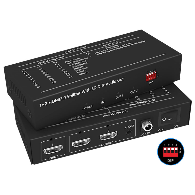  [AUSTRALIA] - BeingHD HDMI Splitter 1in 2 Out, Splitter HDMI Audio Extractor 4K @ 60Hz with 3.5mm Audio & Scaling, EDID Management by The DIP, HDCP2.2, Support 3D, HDR, Dolby Vision Function(1IN2 Out 4K @ 60Hz) 1IN2 OUT 4K @ 60Hz