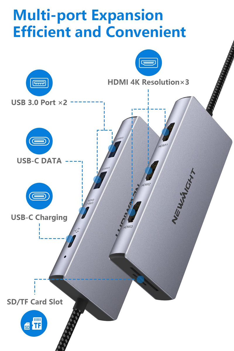  [AUSTRALIA] - USB C Docking Station, Newmight 9 in 1 USB C to 3 HDMI Adapter with 100W PD Charging, 2 USB A 3.0, USB C 3.0, SD/TF Card Reader, USB C Hub Multiple Monitor Adapter for MacBook HP Dell XPS Lenovo Yoga