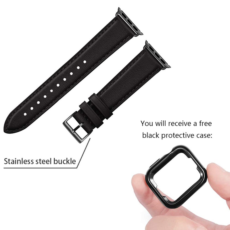 OMIU Square Bands Compatible for Apple Watch 38mm 40mm 42mm 44mm, Genuine Leather Replacement Band Compatible with Apple Watch Series 6/5/4/3/2/1, iWatch SE (Black/Black Connector, 38mm 40mm) Black Black Connector - LeoForward Australia