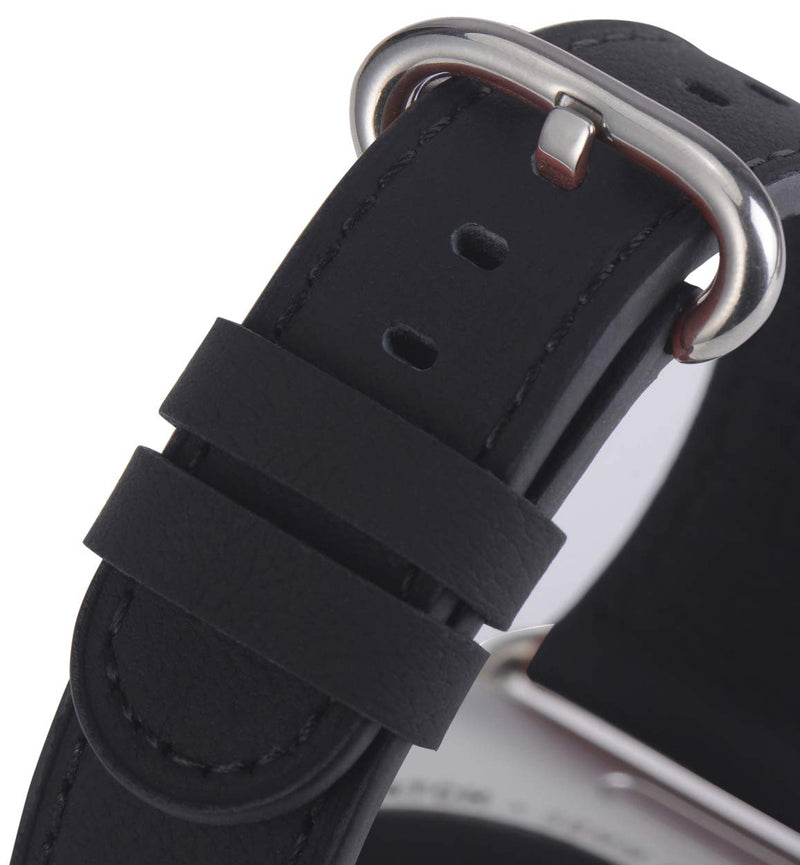  [AUSTRALIA] - JSGJMY Leather Band Compatible with Apple Watch 38mm 40mm 41mm 42mm 44mm 45mm Women Men Strap for iWatch SE Series 7 6 5 4 3 2 1 Black with Silver Clasp 38mm/40mm/41mm S/M