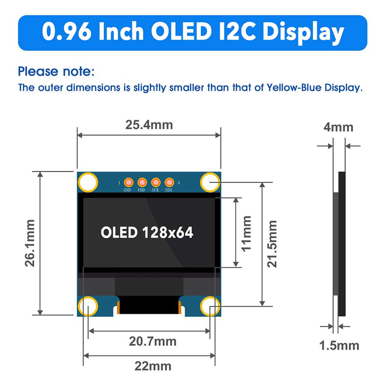  [AUSTRALIA] - YXPCARS 0.96 Inch 128 x 64 12864 Pixel OLED LCD Display 4 Pin for Arduino (White Light) White Light