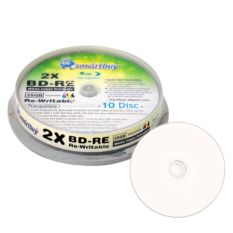  [AUSTRALIA] - 10 Pack Smartbuy 2X 25GB Blue Blu-ray BD-RE Rewritable White Inkjet Hub Printable Blank Bluray Disc