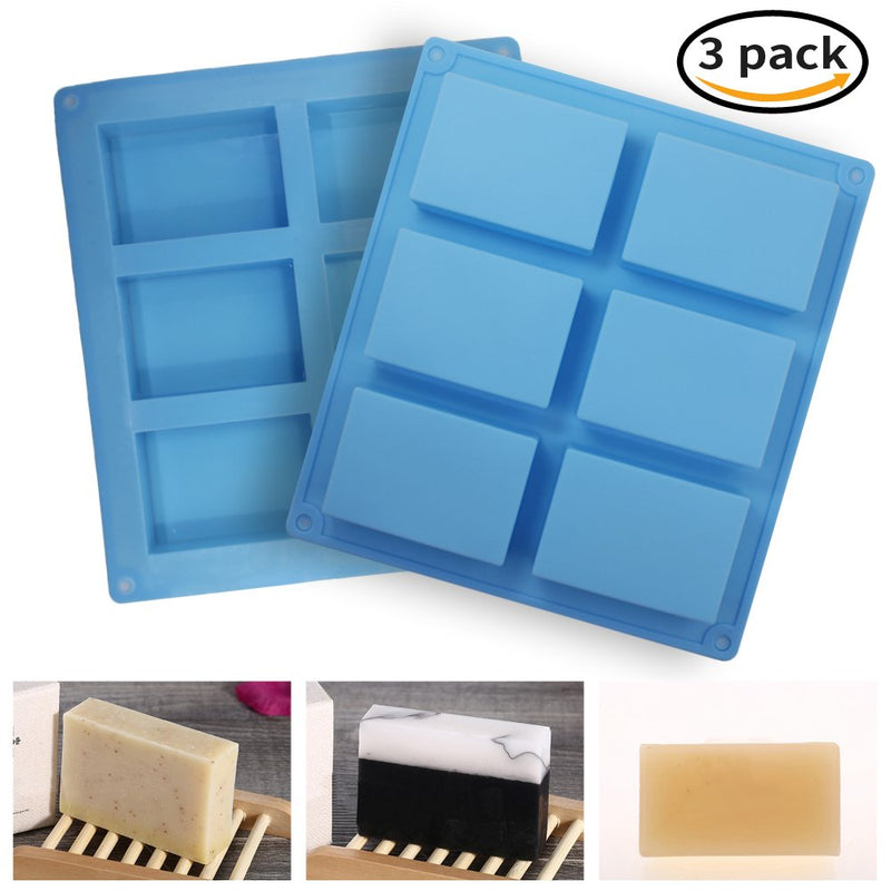  [AUSTRALIA] - 3 PCS Rectangle Silicone Molds, SENHAI 6-Cavity Cake Baking Pans, Biscuit Chocolate Ice Cube Soap Trays - Pink, Blue, Purple