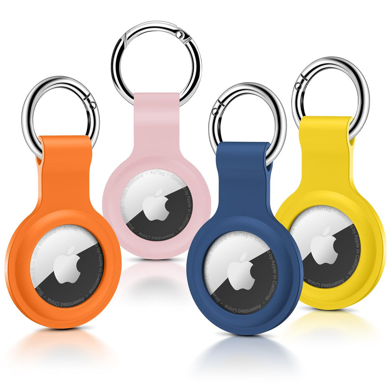  [AUSTRALIA] - 4 Pack Airtag Holder, Ultra Light Silicone Case for Airtags, Protective Cover Compatible with AirTag GPS Item Finders with Anti-Lost Keychain for Bags, Keys, Dog Cat Collar, Luggage (4 Colors) Pink/Yellow/Orange/Dark Blue