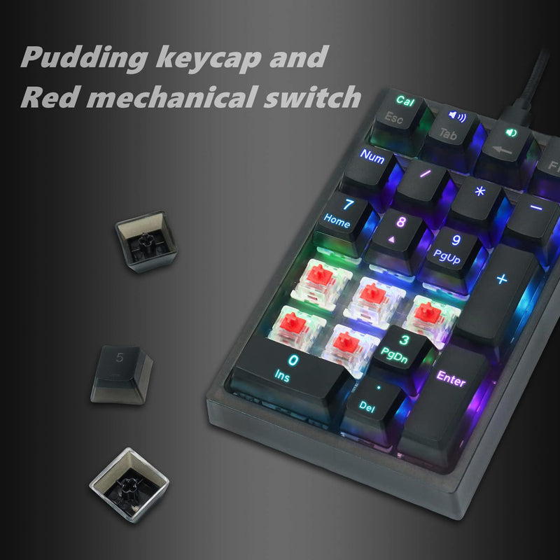  [AUSTRALIA] - Number Pad, Womier WK21 Mechanical USB Wired Numeric Keypad with RGB Backlight and Pudding Keycaps for Laptop Desktop Computer PC(Black, Red Switches) Black, Red Switches