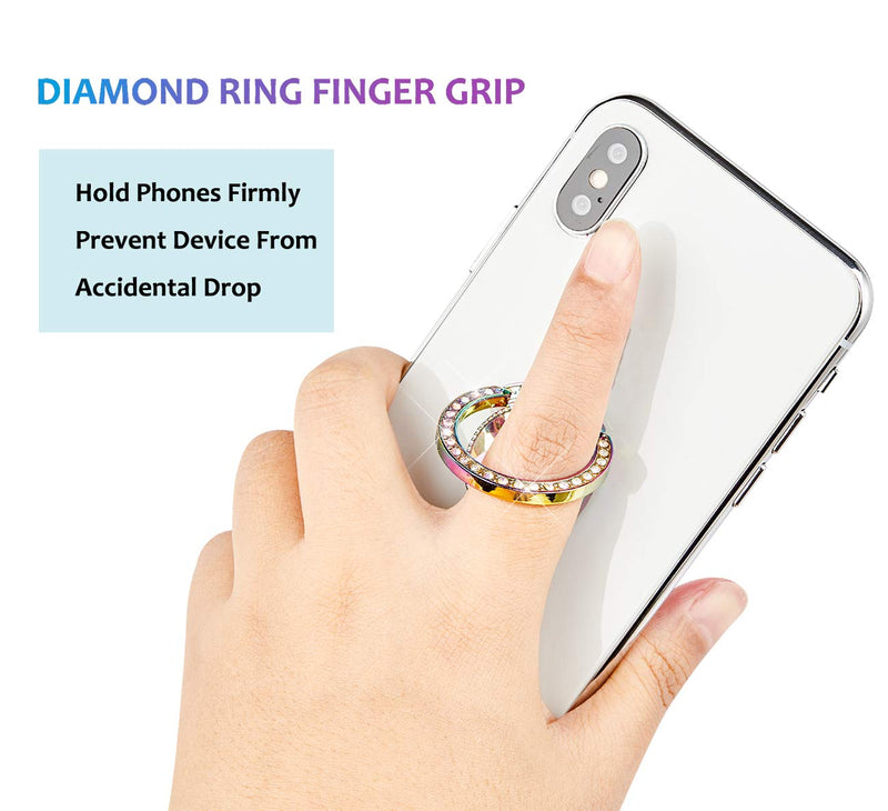  [AUSTRALIA] - lenoup Iridescent Glitter Bling Bling Phone Ring Holder,Sparkle Phone Ring Grip Artificial Stand with Flat Diamond ,Flat Rhinestone Cell Finger Ring for Phones,Pad(Rainbow) Rainbow