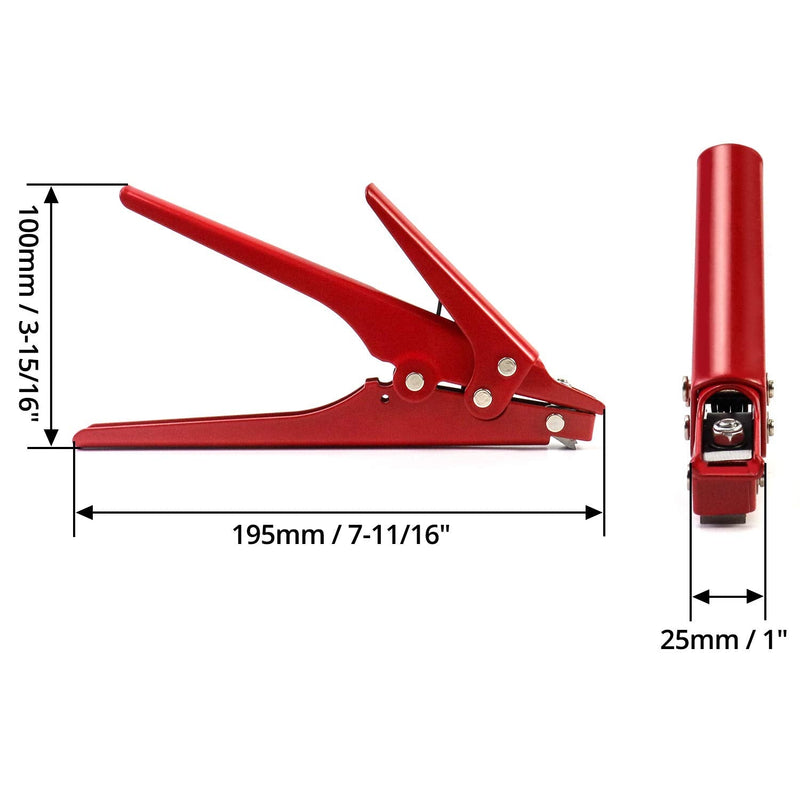  [AUSTRALIA] - QWORK Cable Tie Gun, Zip Tie Cutting Tool with Steel Handle for Plastic Nylon Cable Tie or Fasteners, 0.35 Inches Max Tie Width Red