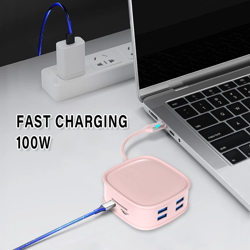  [AUSTRALIA] - 10 in 1 USB C Docking Station for Laptop with 4 USB Port, 4K HDMI USB C Adapter, Monitor Docking Station for Dell/Hp/Lenovo, Universal Computer Hub, Gaming USB Hub Pink