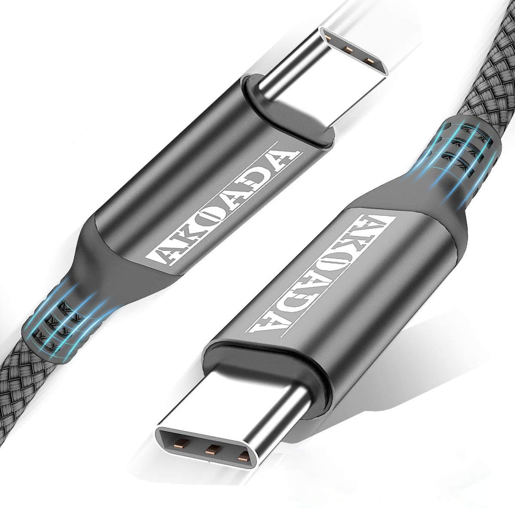  [AUSTRALIA] - AkoaDa USB-C To USB-C 100W Cable 10ft,USB C Braided Fast Charging Cable Compatible With MacBook Pro 2020/2019/2018, iPad Pro 2020/2019/2018,Samsung Galaxy S21, Dell XPS 13/15 And Type-C Laptops (Grey) Grey