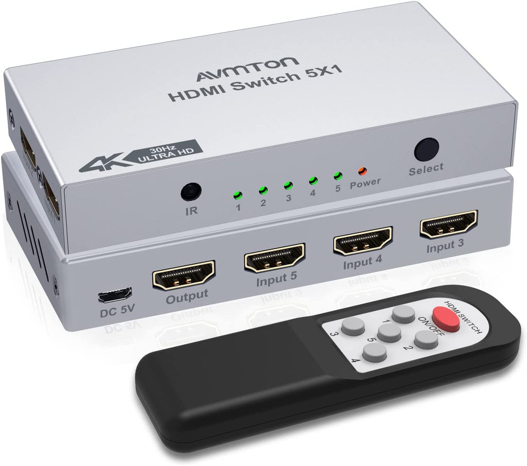  [AUSTRALIA] - AVMTON HDMI Switch 5 in 1 Out 4k HDMI Splitter Switcher with Remote 5 Port HDMI Switch Box Support 4K@30Hz 3D 1080P HDCP1.4 for PS5 PS4 Xbox DVD TV