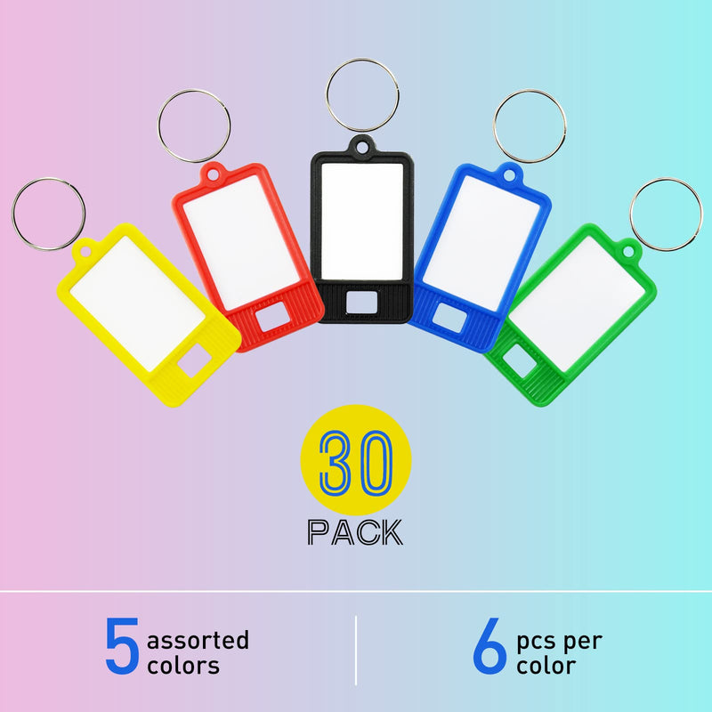  [AUSTRALIA] - 30 Pack Plastic Key Tags with Labels and Rings, Name Id Tags for Keychains and Flash Drives, Bulk Key Chain Labels Write On, Blank Labeling Tags Identifiers 30 Pack