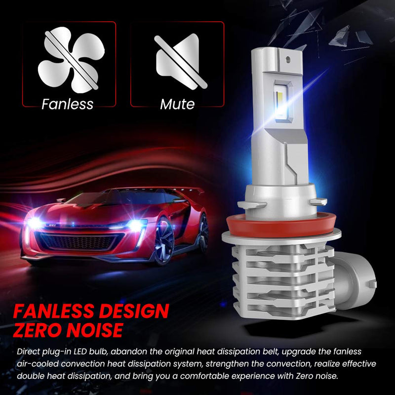 Car Work Box Fanless H11 LED Headlight Bulbs, Wireless H8 H9 All-in-One Conversion Kit, CSP Chips 10000LM 6500K Xenon White H8/H9/H11 - LeoForward Australia