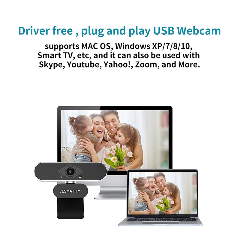  [AUSTRALIA] - Webcam with Microphone VESMATITY 1080P HD USB Computer Cameras with Microphone for Desktop Compatible Skype Zoom YouTube Windows/Mac OS for Live Streaming Recording Gaming