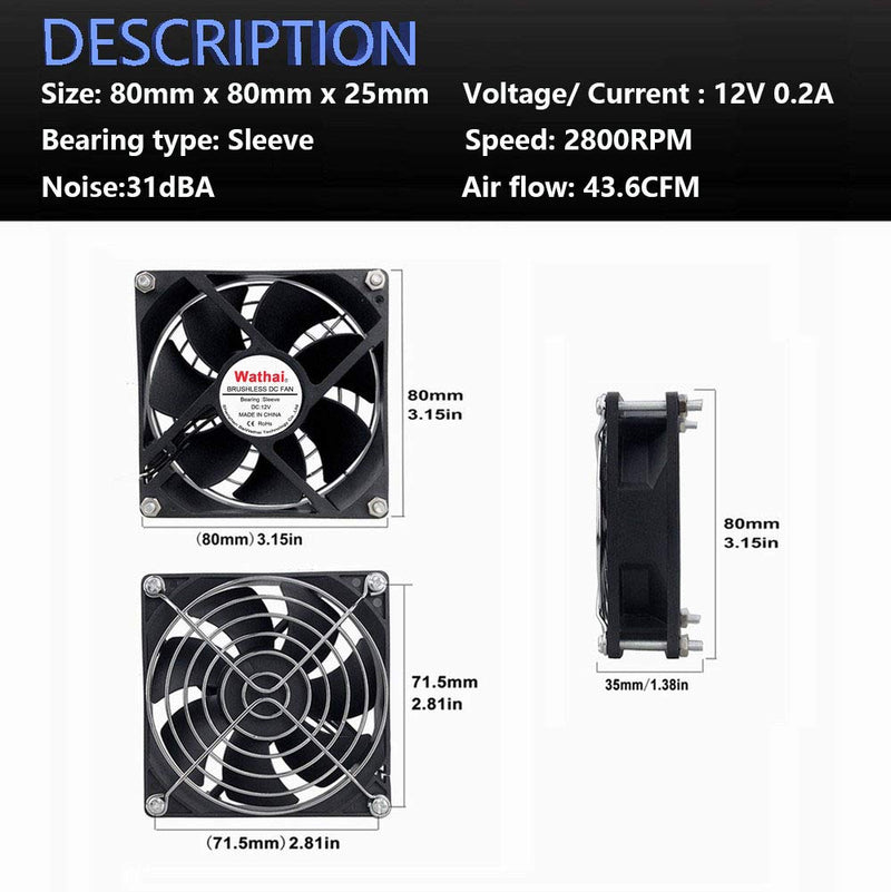  [AUSTRALIA] - Wathai 80mm x 25mm DC Brushless Cooler Cooling Fan 12V 2Pin 12V 2Pin Sleeve