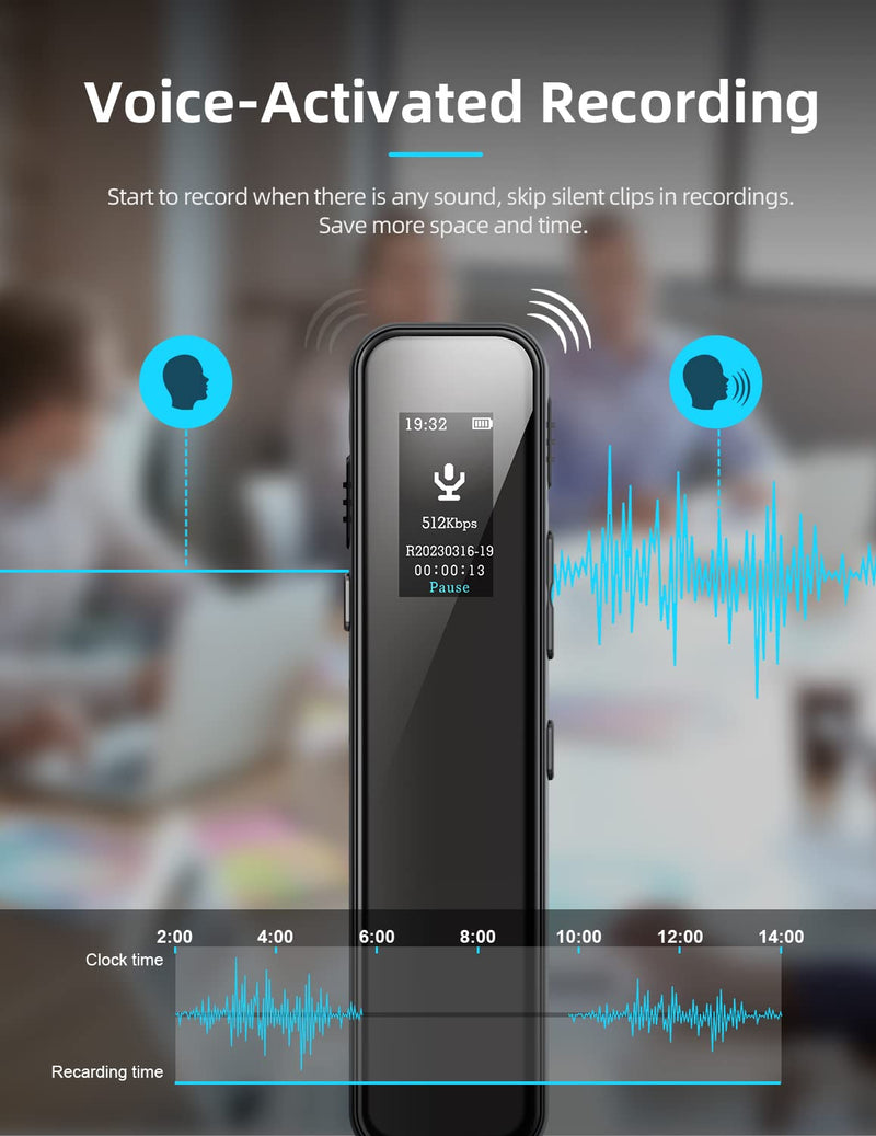  [AUSTRALIA] - 64GB Digital Voice Recorder, Voice Activated Recorder with 4624-Hours Recording Capacity, Audio Recorder with Playback 1536Kbps HD Recording for Lectures/Meetings/Classes,Dictaphone Noise Cancellation