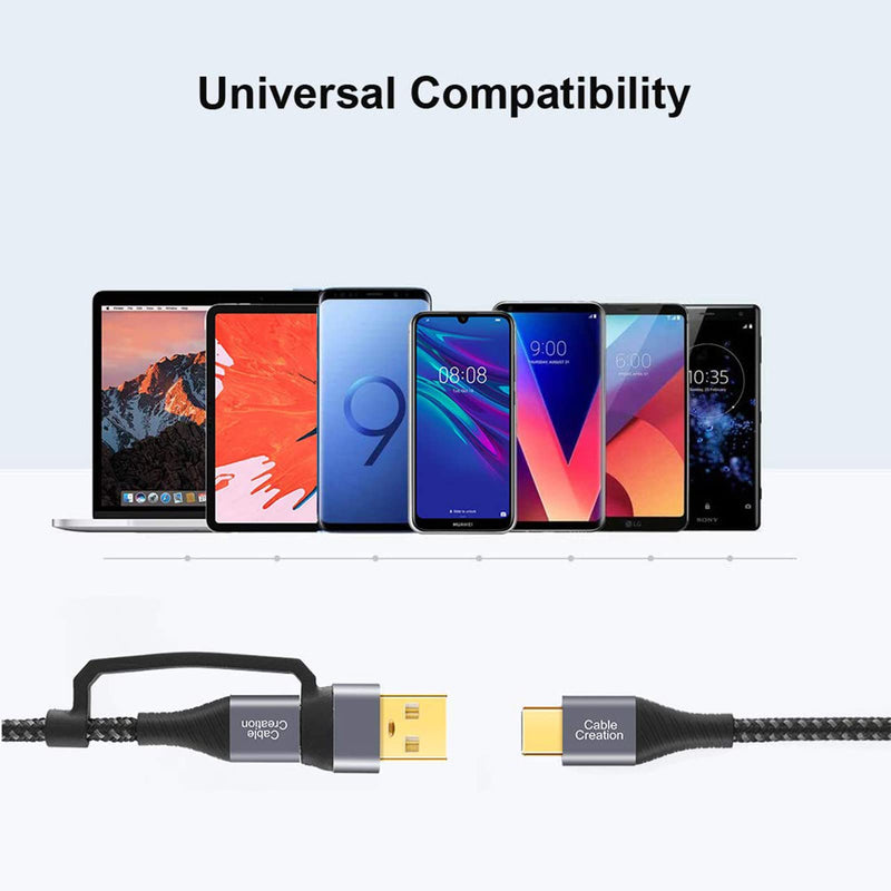  [AUSTRALIA] - CableCreation 2 in 1 USB C Cable 2m Braided USB2.0 C to C Cable 60W USB-A/C to C 3A Fast Charging Cable Data 480Mbps for MacBook iPad Mini iPad Pro Z Flip S22 S21 and Other USB C Devices Black 6.6FT