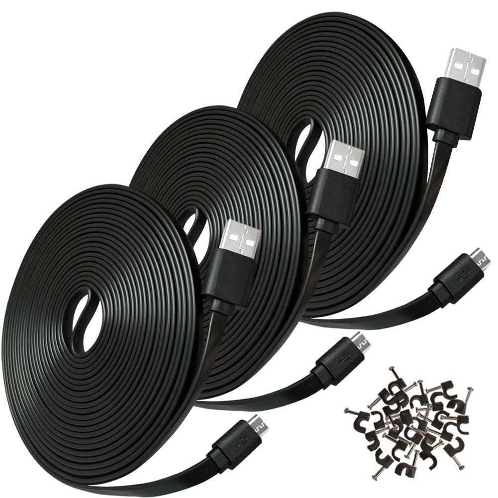  [AUSTRALIA] - 10FT Flat Power Extension Cable for Wyze Cam Pan,WyzeCam,Kasa Cam,YI Dome Home Camera,Furbo Dog,Nest Cam,Oculus Go,Blink,IP Cloud Camera,KasaCam Indoor,Netvue,PS4,Micro USB Charging Charger Cord 10ft Black