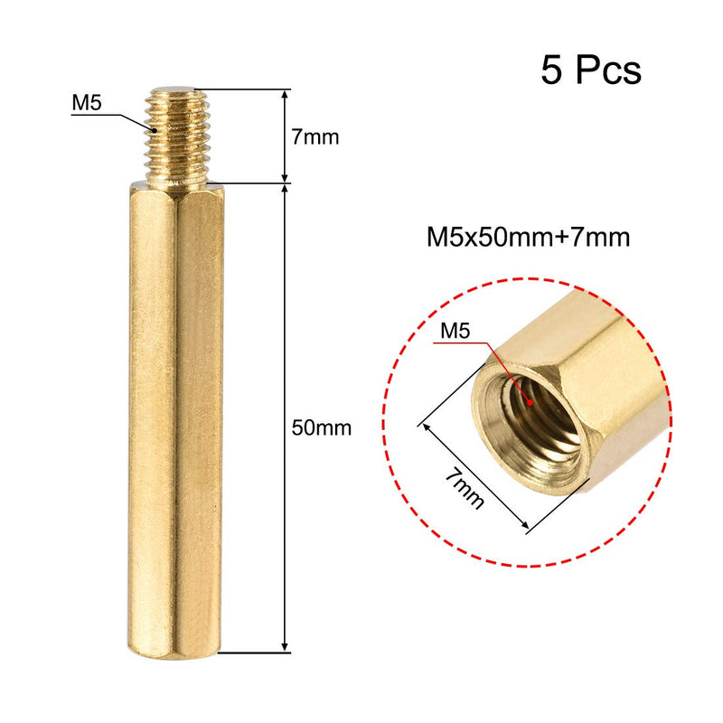 uxcell M5x50mm+7mm Male-Female Brass Hex PCB Motherboard Spacer Standoff for FPV Drone Quadcopter, Computer & Circuit Board 5pcs - LeoForward Australia